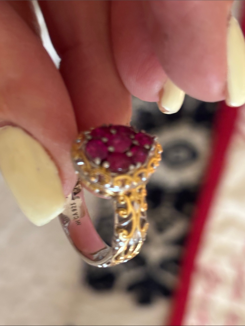 Sterling Silver 925 and 1.77 CT Burmese Ruby Pear-Shaped Cluster Ring SZ 9 - Picture 7 of 16